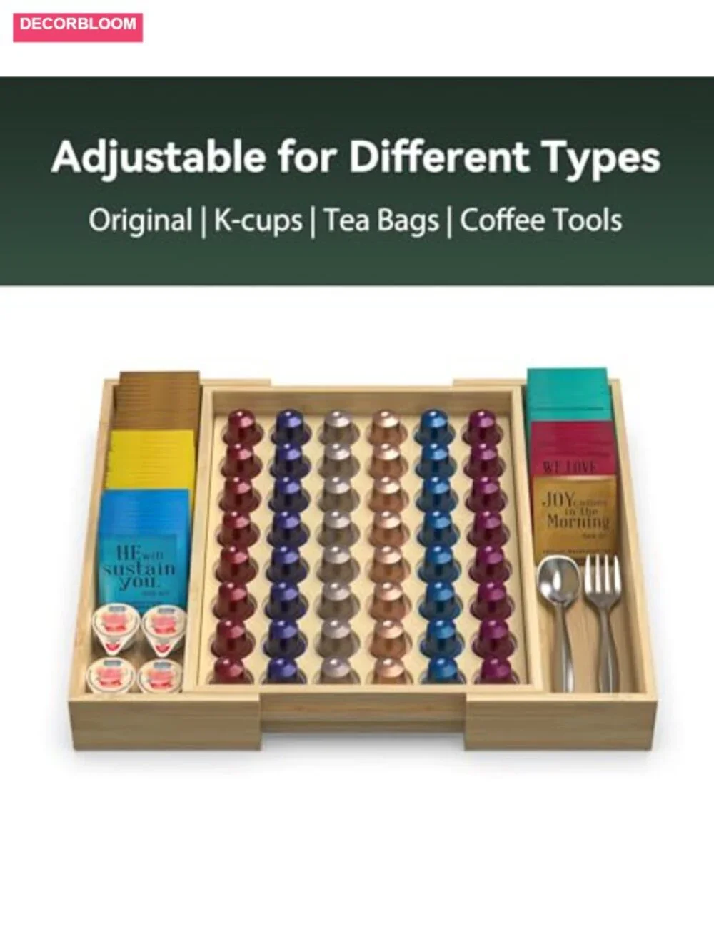 Bamboo Expandable Coffee Pod Holder for Nespresso Original Line - 48 Capsules